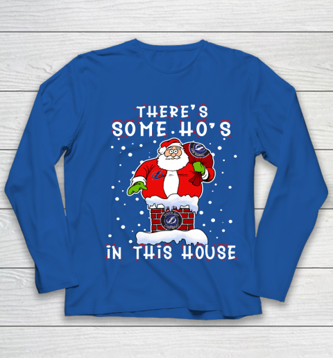Tampa Bay Lightning Christmas There Is Some Hos In This House Santa Stuck In The Chimney NHL Youth Long Sleeve 7