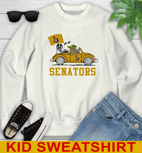 NHL Hockey Ottawa Senators Darth Vader Baby Yoda Driving Star Wars Shirt Youth Sweatshirt