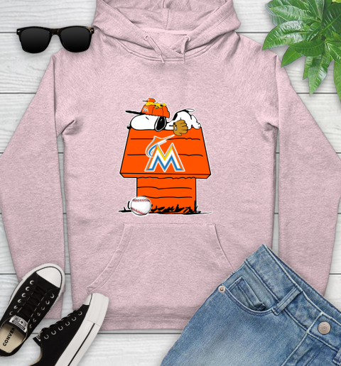 MLB Miami Marlins Snoopy Woodstock The Peanuts Movie Baseball T Shirt Youth Hoodie 10