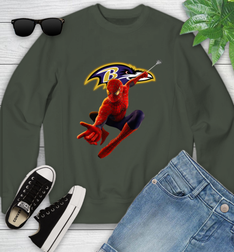 NFL Spider Man Avengers Endgame Football Baltimore Ravens Youth Sweatshirt 10