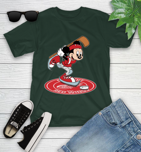 NHL Hockey Detroit Red Wings Cheerful Mickey Disney Shirt Youth T-Shirt 5