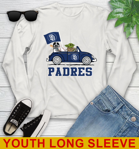 MLB Baseball San Diego Padres Darth Vader Baby Yoda Driving Star Wars Shirt Youth Long Sleeve 12