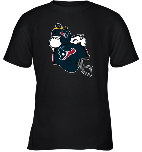 Snoopy And Woodstock Resting On Houston Texans Helmet Youth T-Shirt
