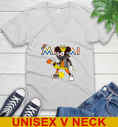 Miami Marlins MLB Baseball Mickey Peace Sign Sports V-Neck T-Shirt