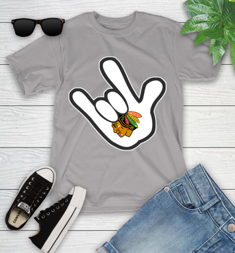 Chicago Blackhawks NHL Hockey Mickey Rock Hand Disney Youth T-Shirt 4