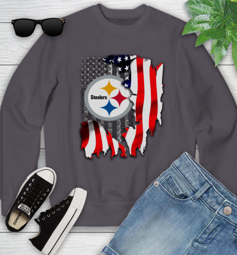 Pittsburgh Steelers NFL Football American Flag Youth Sweatshirt 5