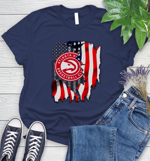 Atlanta Hawks NBA Basketball American Flag Women's T-Shirt 14