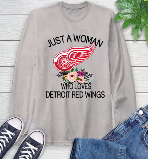 NHL Just A Woman Who Loves Detroit Red Wings Hockey Sports Long Sleeve T-Shirt 11