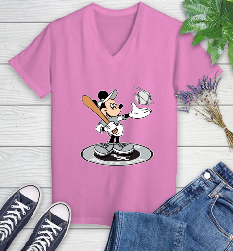 MLB Baseball Chicago White Sox Cheerful Mickey Disney Shirt Women's V-Neck T-Shirt 12