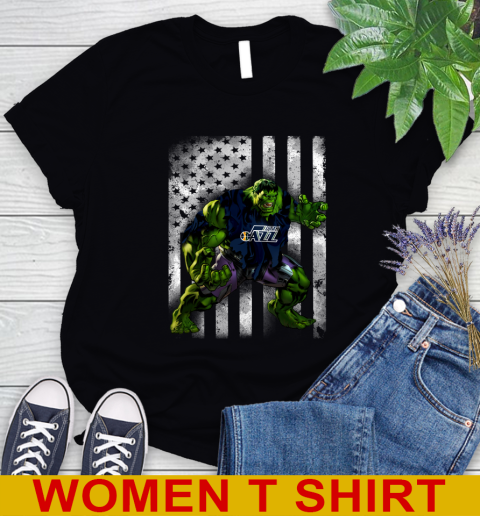 Utah Jazz Hulk Marvel Avengers NBA Basketball American Flag Women's T-Shirt