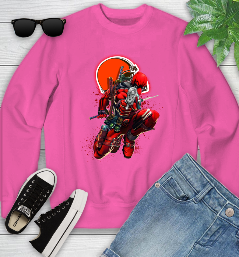 NFL Deadpool Marvel Comics Sports Football Cleveland Browns Youth Sweatshirt 7