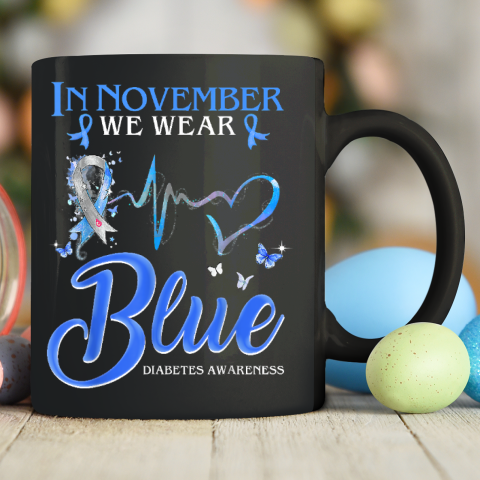 In November We Wear Blue Heartbeat Diabetes Awareness Ceramic Mug 11oz