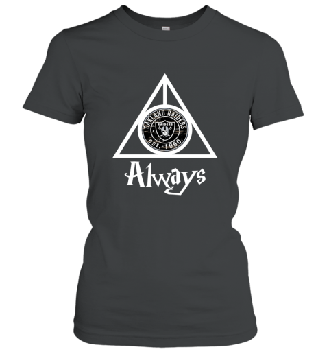 Always Love The Oakland Raiders x Harry Potter Mashup NFL u49o always love the oakland raiders x harry potter mas ladies t shirt 20 front black