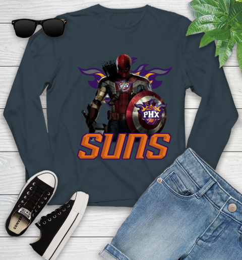 Phoenix Suns NBA Basketball Captain America Thor Spider Man Hawkeye Avengers Youth Long Sleeve 8
