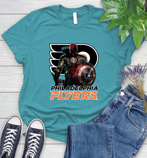 NHL Captain America Thor Spider Man Hawkeye Avengers Endgame Hockey Philadelphia Flyers Women's T-Shirt 12