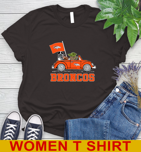 NFL Football Denver Broncos Darth Vader Baby Yoda Driving Star Wars Shirt Women's T-Shirt - Image 9