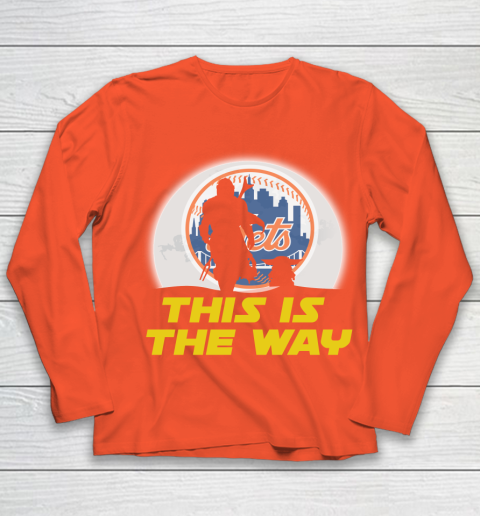 New York Mets MLB Baseball Star Wars Yoda And Mandalorian This Is The Way Youth Long Sleeve 3
