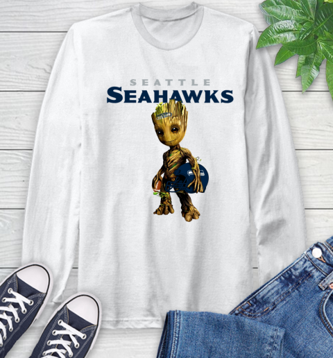 Seattle Seahawks NFL Football Groot Marvel Guardians Of The Galaxy Long Sleeve T-Shirt