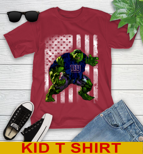 New York Giants Hulk Marvel Avengers NFL Football American Flag Youth T-Shirt 12