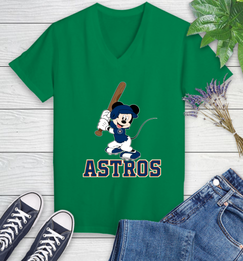 MLB Baseball Houston Astros Cheerful Mickey Mouse Shirt Women's V-Neck T-Shirt 5