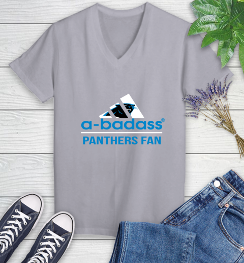 NFL A Badass Carolina Panthers Fan Adidas Football Sports Women's V-Neck T-Shirt 4