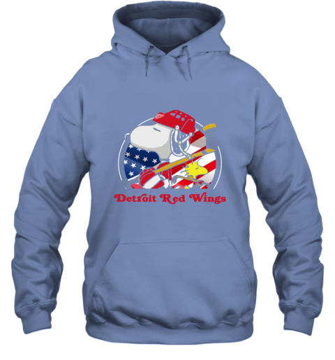 qm0d detroit red wings ice hockey snoopy and woodstock nhl hoodie 23 front carolina blue