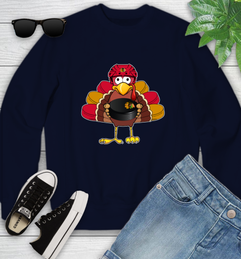 Chicago Blackhawks Turkey Thanksgiving Day Youth Sweatshirt 3