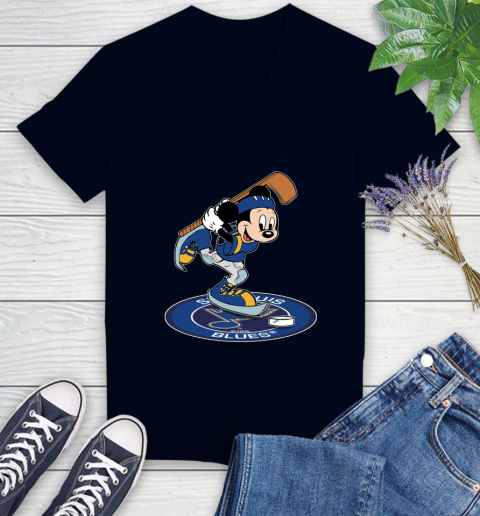NHL Hockey St.Louis Blues Cheerful Mickey Disney Shirt Women's V-Neck T-Shirt 3