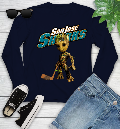 San Jose Sharks NHL Hockey Groot Marvel Guardians Of The Galaxy Youth Long Sleeve 3