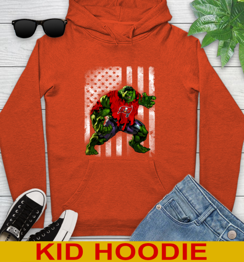 Tampa Bay Buccaneers Hulk Marvel Avengers NFL Football American Flag Youth Hoodie - Image 5
