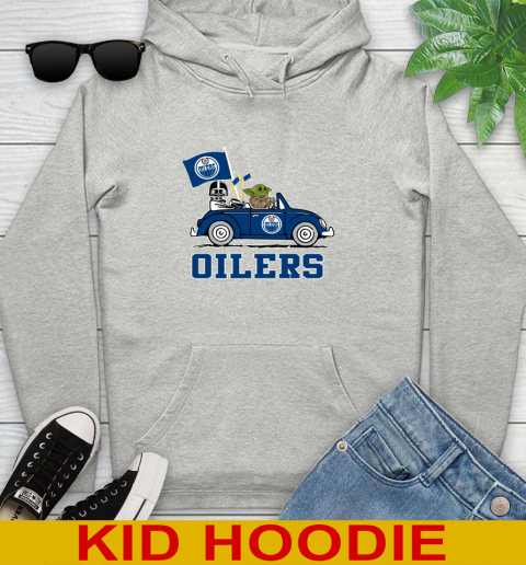 NHL Hockey Edmonton Oilers Darth Vader Baby Yoda Driving Star Wars Shirt Youth Hoodie