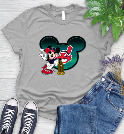 MLB Cleveland Indians The Commissioner's Trophy Mickey Mouse Disney Women's T-Shirt 5