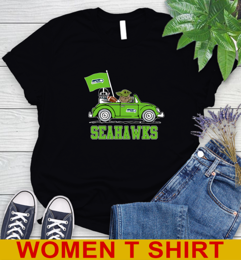 NFL Football Seattle Seahawks Darth Vader Baby Yoda Driving Star Wars Shirt Women's T-Shirt 2