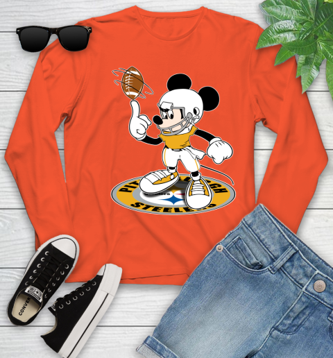NFL Football Pittsburgh Steelers Cheerful Mickey Disney Shirt Youth Long Sleeve 4