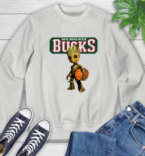 Milwaukee Bucks NBA Basketball Groot Marvel Guardians Of The Galaxy Sweatshirt 5