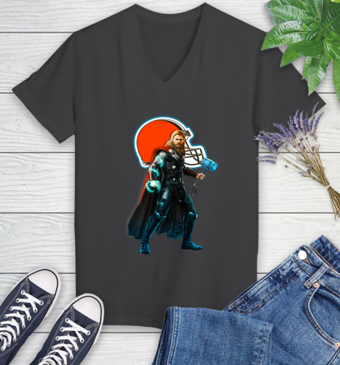 NFL Thor Avengers Endgame Football Cleveland Browns Women's V-Neck T-Shirt 8