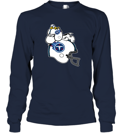 Snoopy And Woodstock Resting On Tennessee Titans Helmet bsp8 snoopy and woodstock resting on tennessee titans helmet long sleeve tee 14 front navy