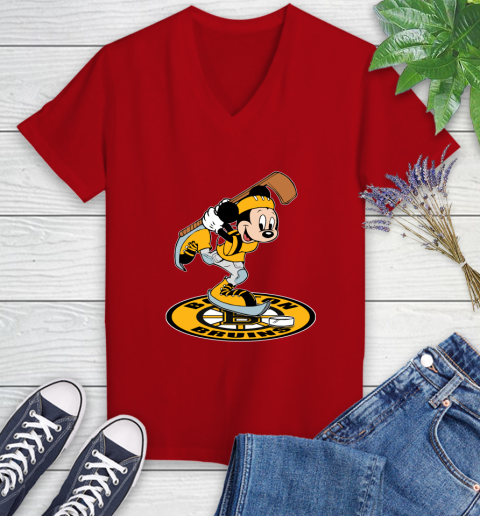 NHL Hockey Boston Bruins Cheerful Mickey Disney Shirt Women's V-Neck T-Shirt 10