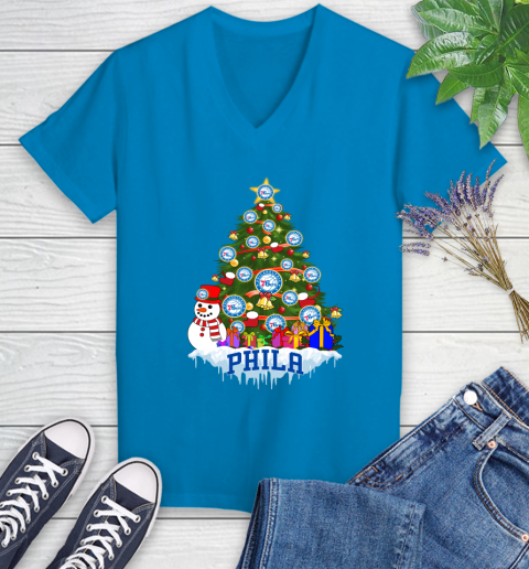 Philadelphia 76ers Merry Christmas NBA Basketball Sports Women's V-Neck T-Shirt 7