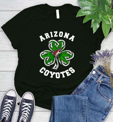 NHL Arizona Coyotes Three Leaf Clover St Patrick's Day Hockey Sports Women's T-Shirt 6