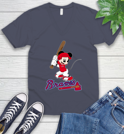 MLB Baseball Atlanta Braves Cheerful Mickey Mouse Shirt V-Neck T-Shirt 8