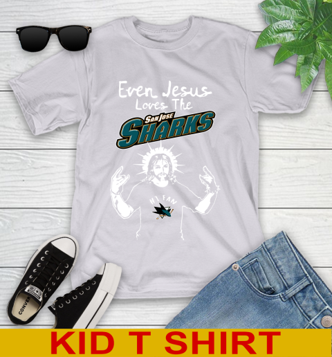 San Jose Sharks NHL Hockey Even Jesus Loves The Sharks Shirt Youth T-Shirt 4
