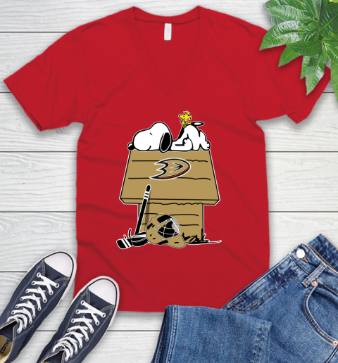 Anaheim Ducks NHL Hockey Snoopy Woodstock The Peanuts Movie V-Neck T-Shirt 7