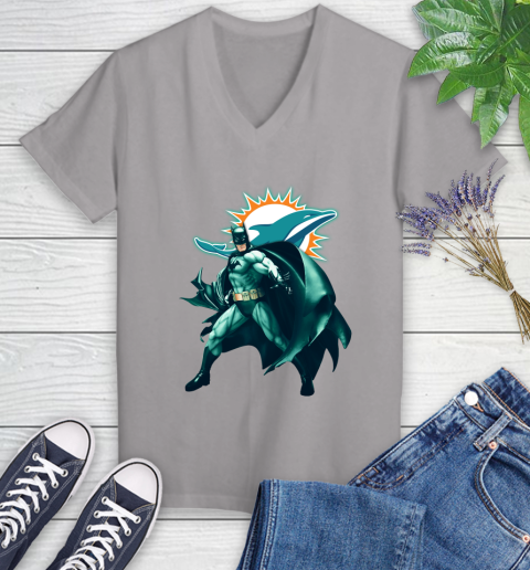 NFL Batman Football Sports Miami Dolphins Women's V-Neck T-Shirt 4