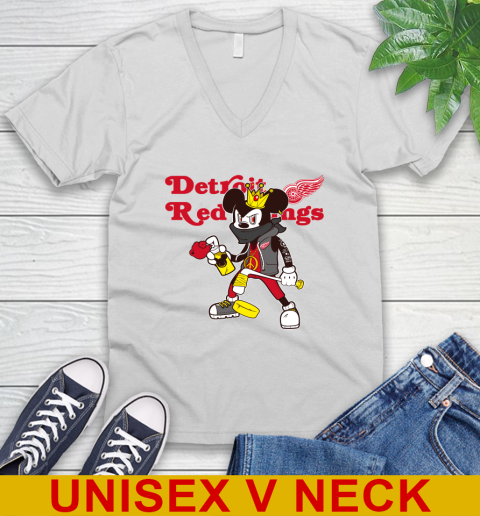 Detroit Red Wings NHL Hockey Mickey Peace Sign Sports V-Neck T-Shirt