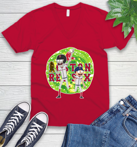 MLB Boston Red Sox Rick And Morty Commissioner's Trophy Baseball Sports V-Neck T-Shirt 8