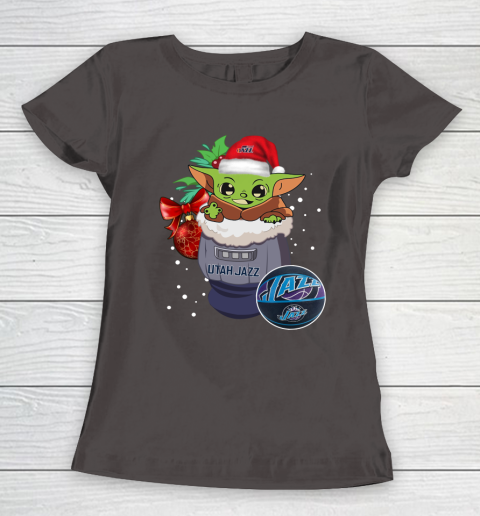 Utah Jazz Christmas Baby Yoda Star Wars Funny Happy NBA Women's T-Shirt 8