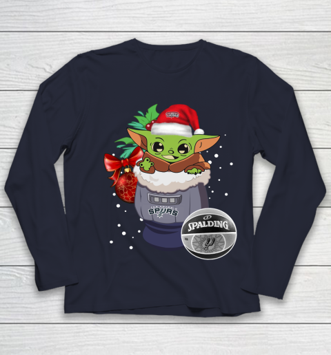 San Antonio Spurs Christmas Baby Yoda Star Wars Funny Happy NBA Youth Long Sleeve 3
