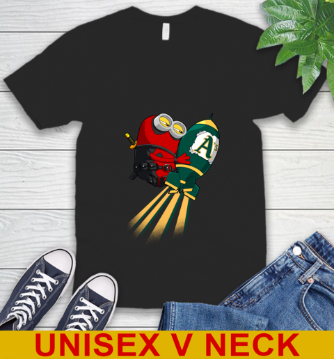 MLB Baseball Oakland Athletics Deadpool Minion Marvel Shirt V-Neck T-Shirt