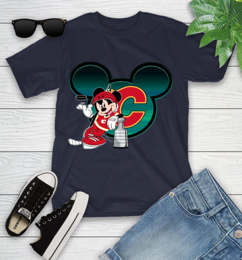 NHL Calgary Flames Stanley Cup Mickey Mouse Disney Hockey T Shirt Youth T-Shirt 3
